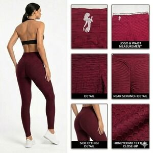 Figure Slim Textured Scrunch‎ Butt Leggings Burgundy Red Made In Brazil Large